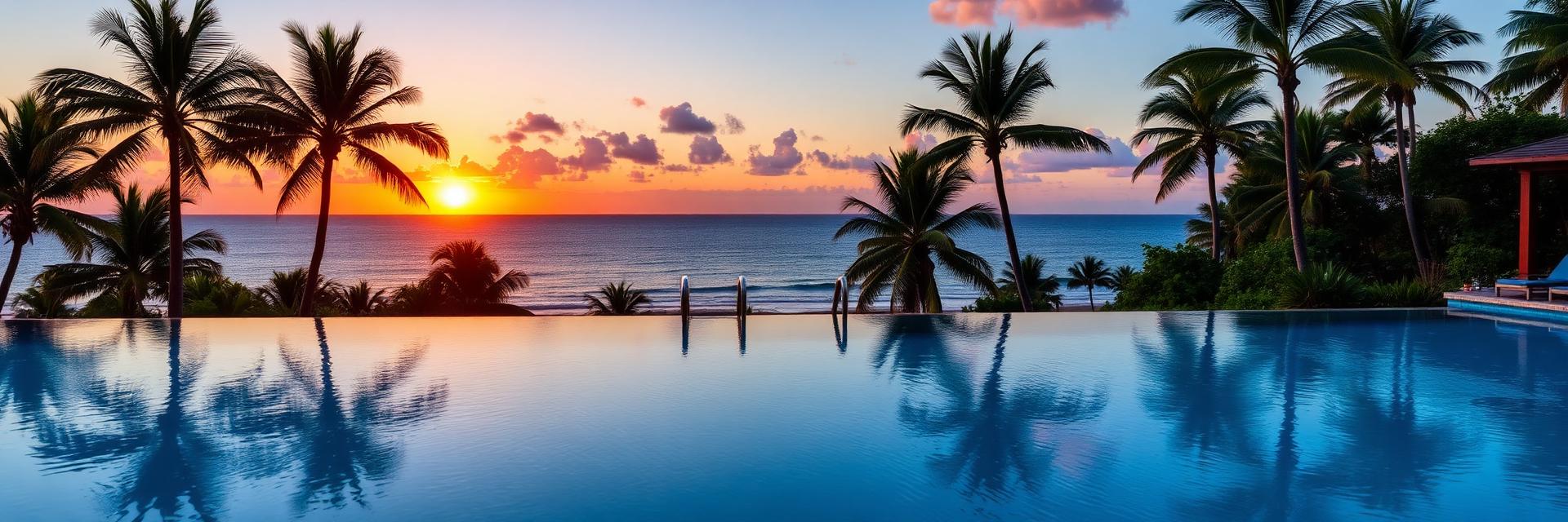 Resort infinity pool at sunset